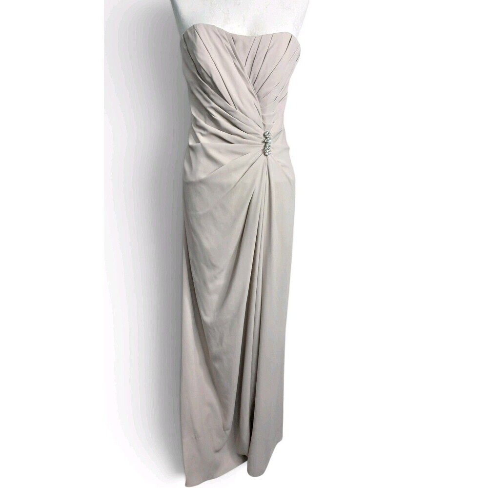 David's Bridal Strapless Taupe Ruched Long Gown Dress Size 10 Formal Prom
